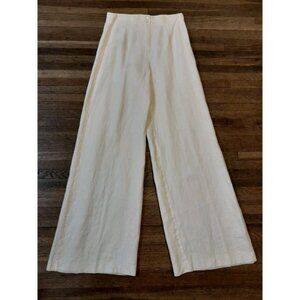 John Patrick Organic Linen Luxury Womens Wide Leg Pleated Pants White